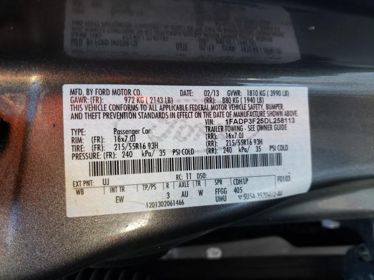 Photo 10 from auction – 2013 FORD FOCUS SE with VIN 1FADP3F25DL258113