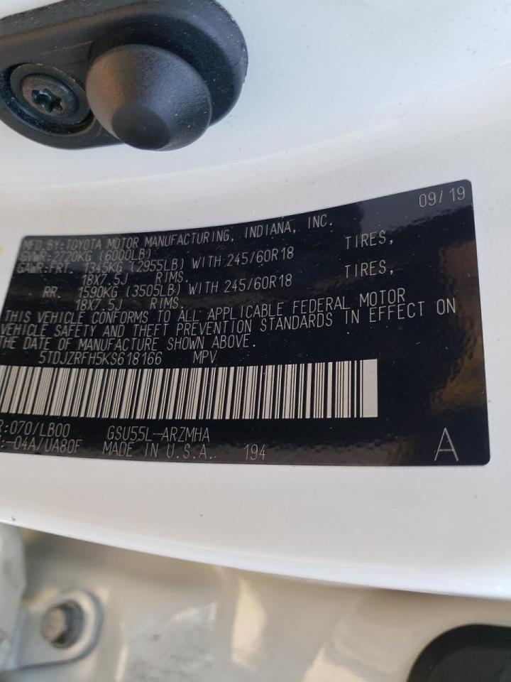 Photo 10 from auction – 2019 TOYOTA HIGHLANDER with VIN 5TDJZRFH5KS618166