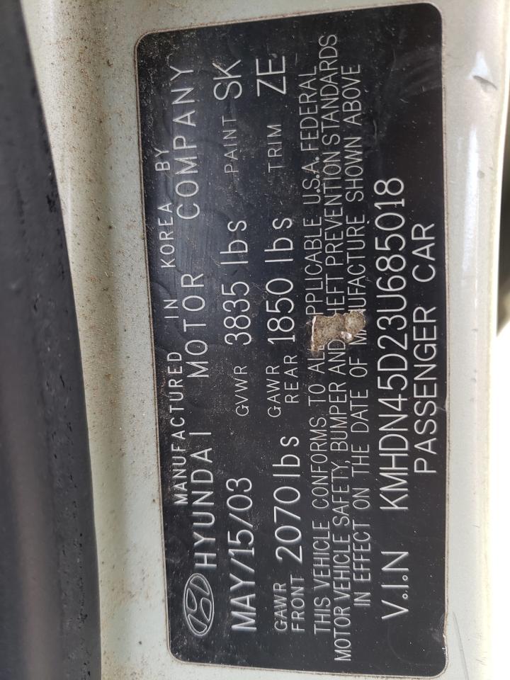Photo 10 from auction – 2003 HYUNDAI ELANTRA with VIN KMHDN45D23U685018
