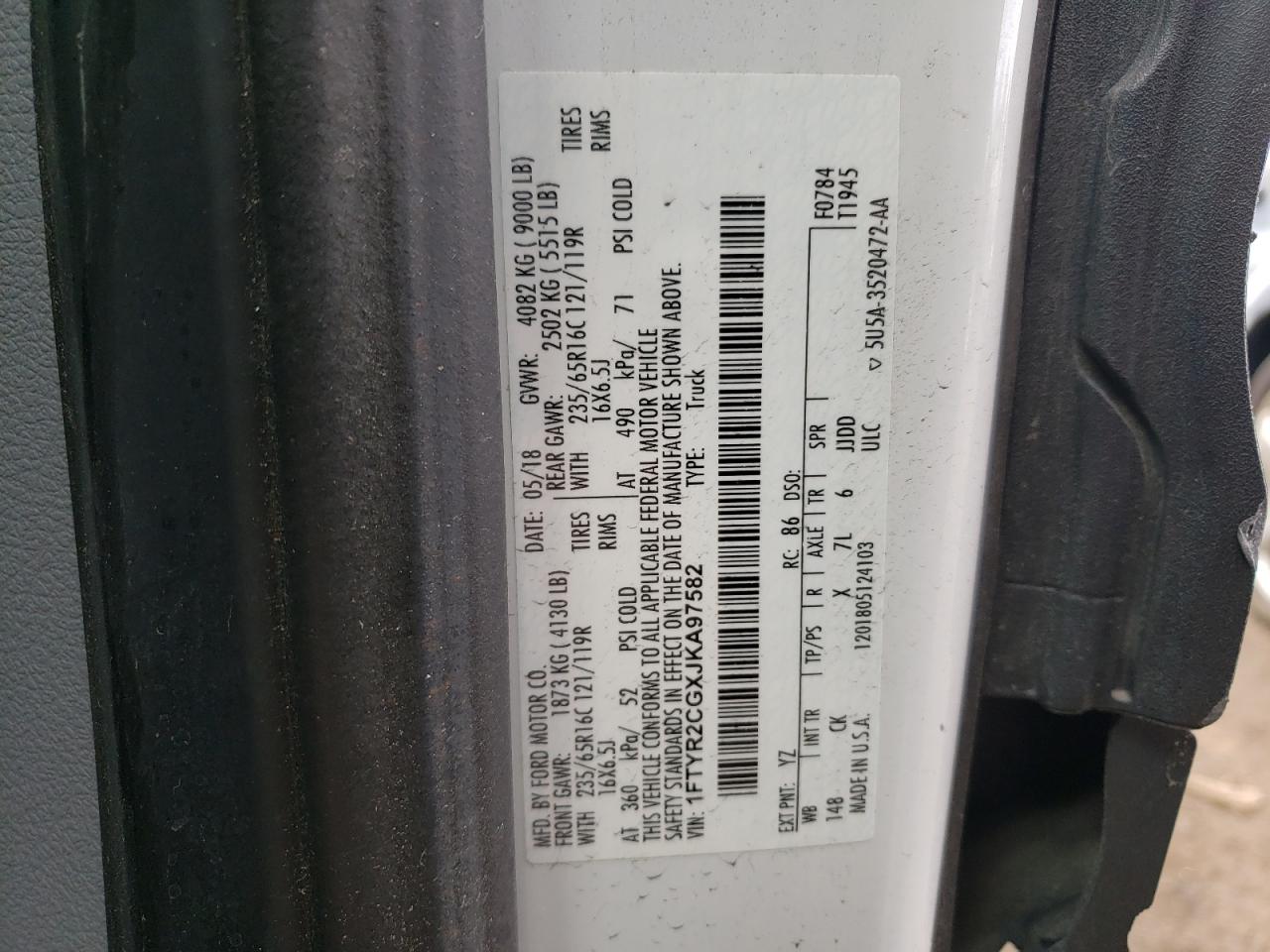 Photo 10 from auction – 2018 FORD TRANSIT T- with VIN 1FTYR2CGXJKA97582