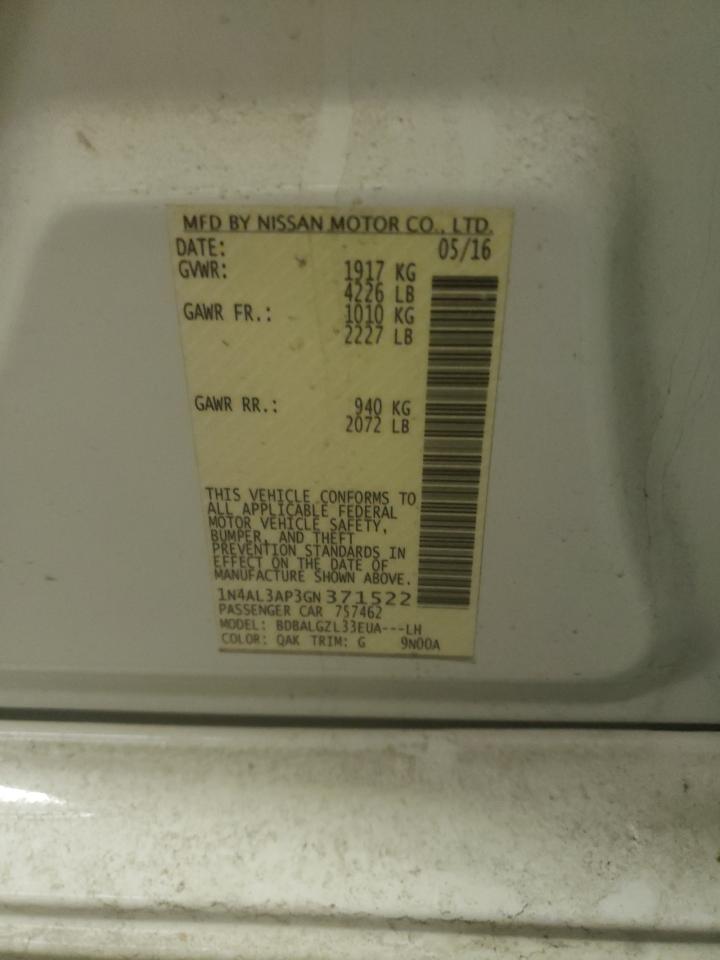 Photo 10 from auction – 2016 NISSAN ALTIMA 2.5 with VIN 1N4AL3AP3GN371522