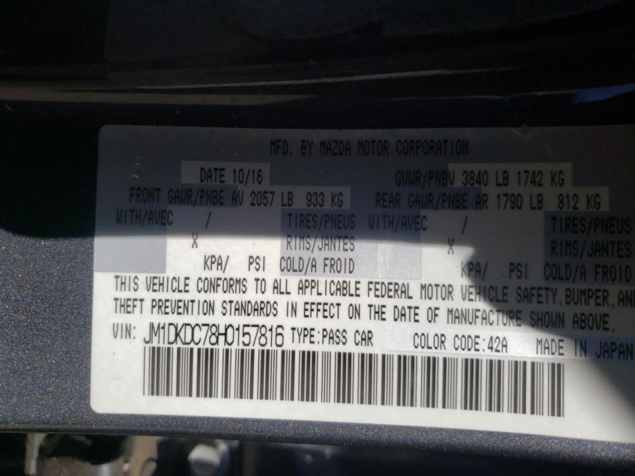 Photo 10 from auction – 2017 MAZDA CX-3 TOURI with VIN JM1DKDC78H0157816