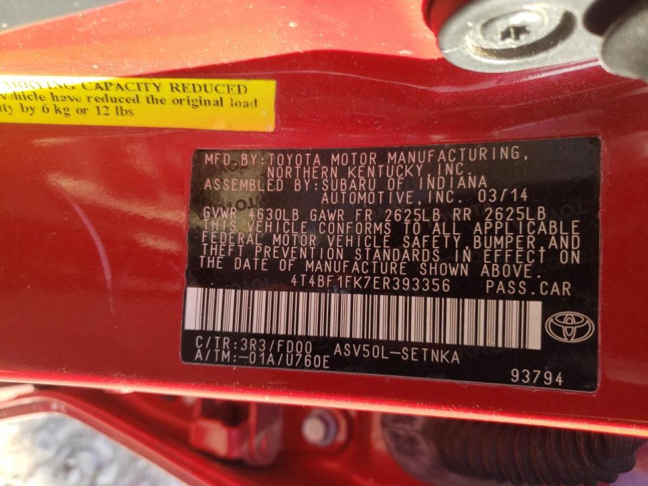 Photo 10 from auction – 2014 TOYOTA CAMRY L with VIN 4T4BF1FK7ER393356