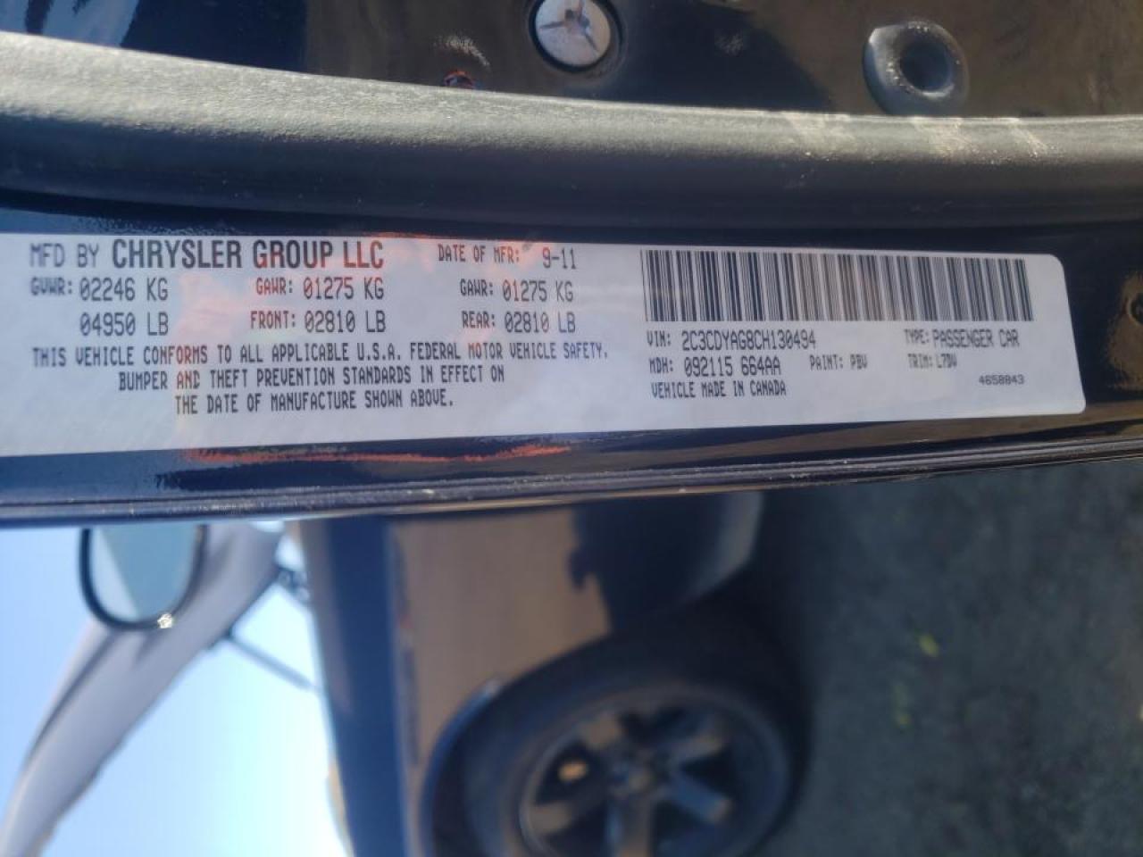 Photo 10 from auction – 2012 DODGE CHALLENGER with VIN 2C3CDYAG8CH130494