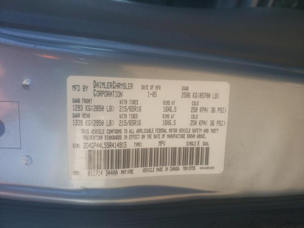 Photo 10 from auction – 2005 DODGE GRAND CARA with VIN 2D4GP44L55R414915