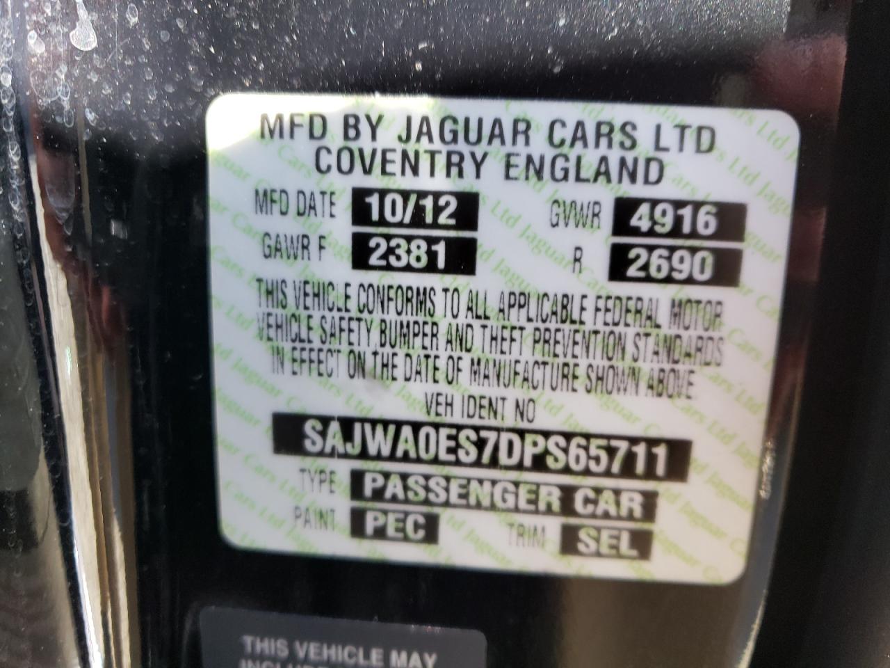 Photo 10 from auction – 2013 JAGUAR XF with VIN SAJWA0ES7DPS65711