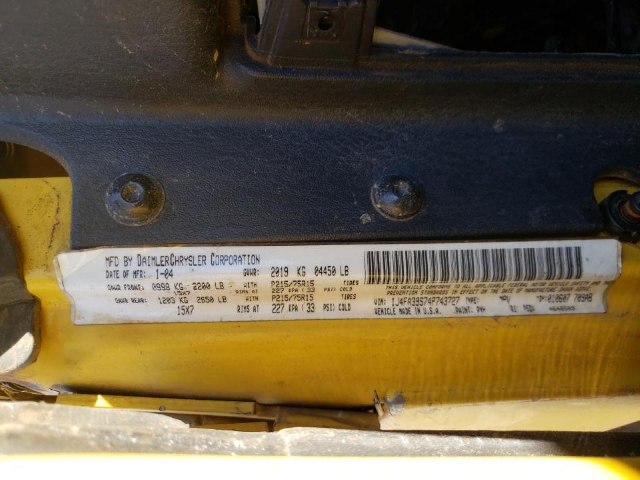 Photo 10 from auction – 2004 JEEP WRANGLER X with VIN 1J4FA39S74P743727