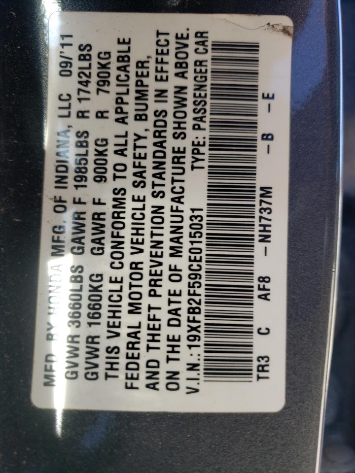 Photo 10 from auction – 2012 HONDA CIVIC LX with VIN 19XFB2F59CE015031