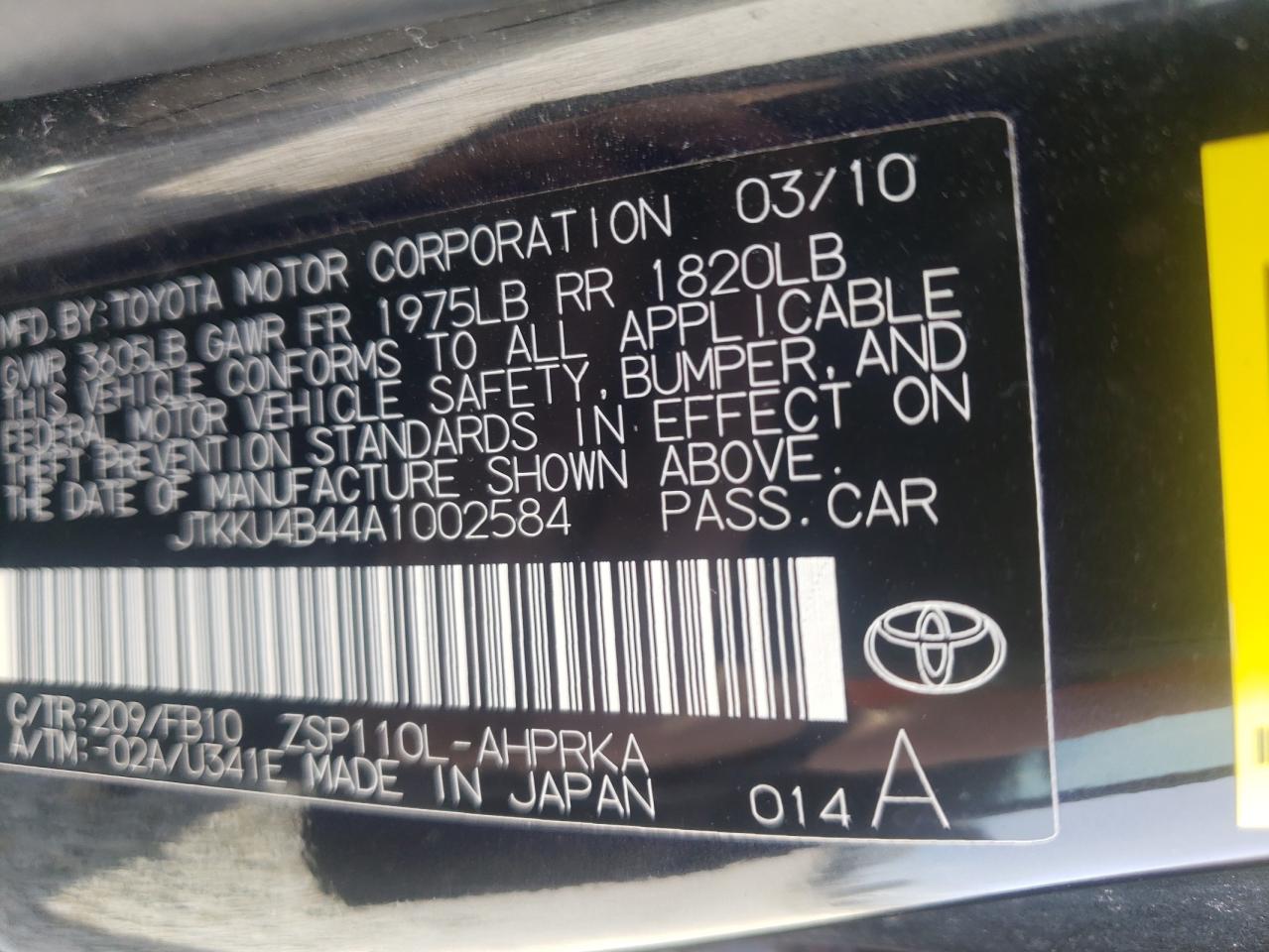 Photo 10 from auction – 2010 TOYOTA SCION XD with VIN JTKKU4B44A1002584