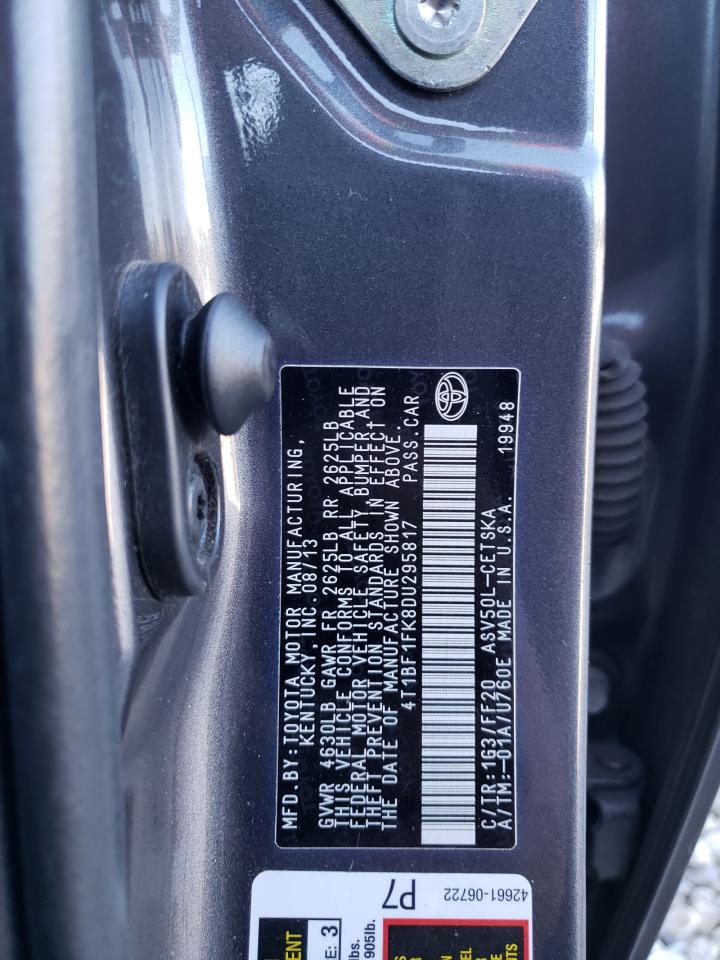 Photo 10 from auction – 2013 TOYOTA CAMRY L with VIN 4T1BF1FK8DU295817