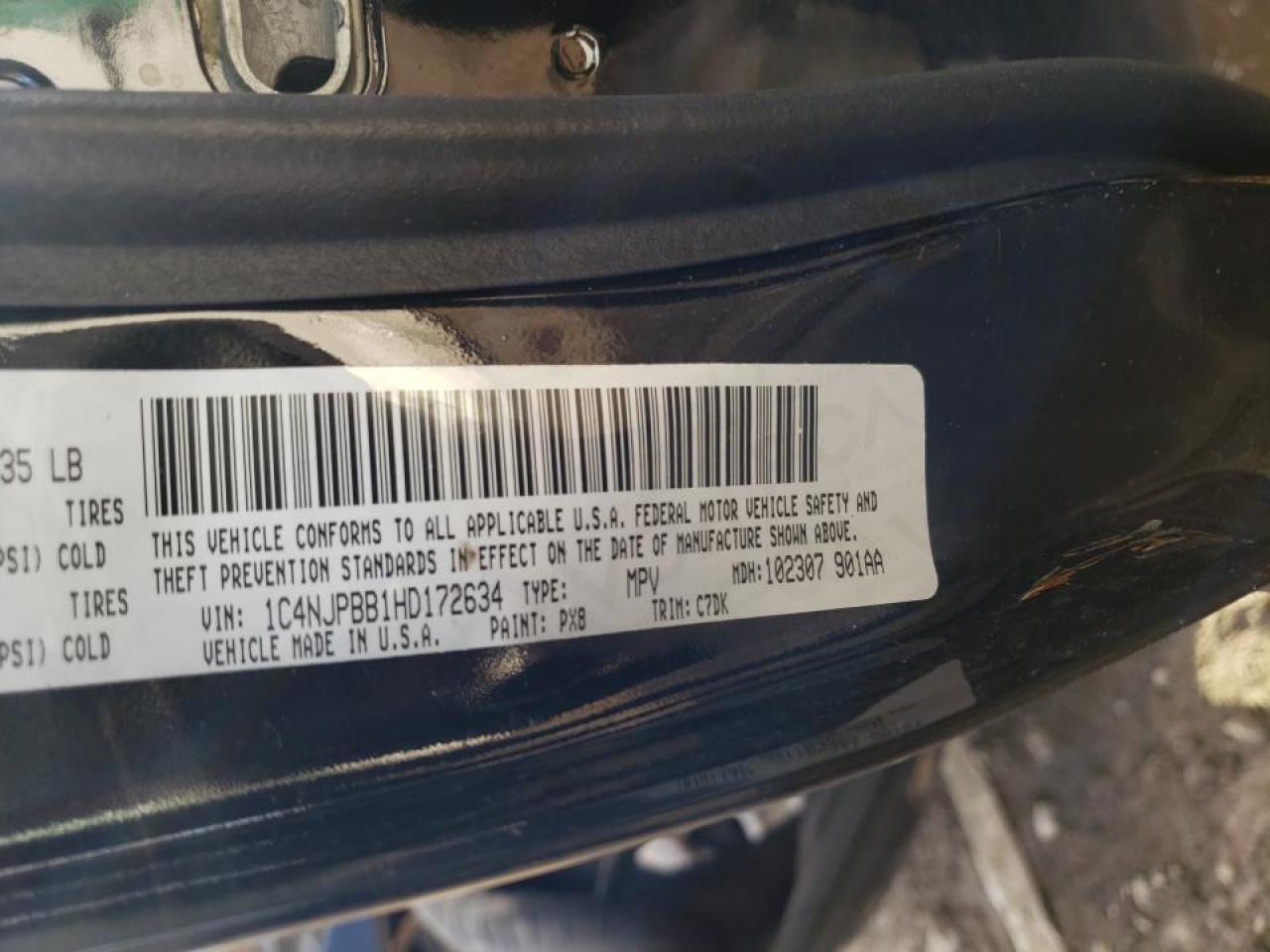 Photo 10 from auction – 2017 JEEP PATRIOT SP with VIN 1C4NJPBB1HD172634