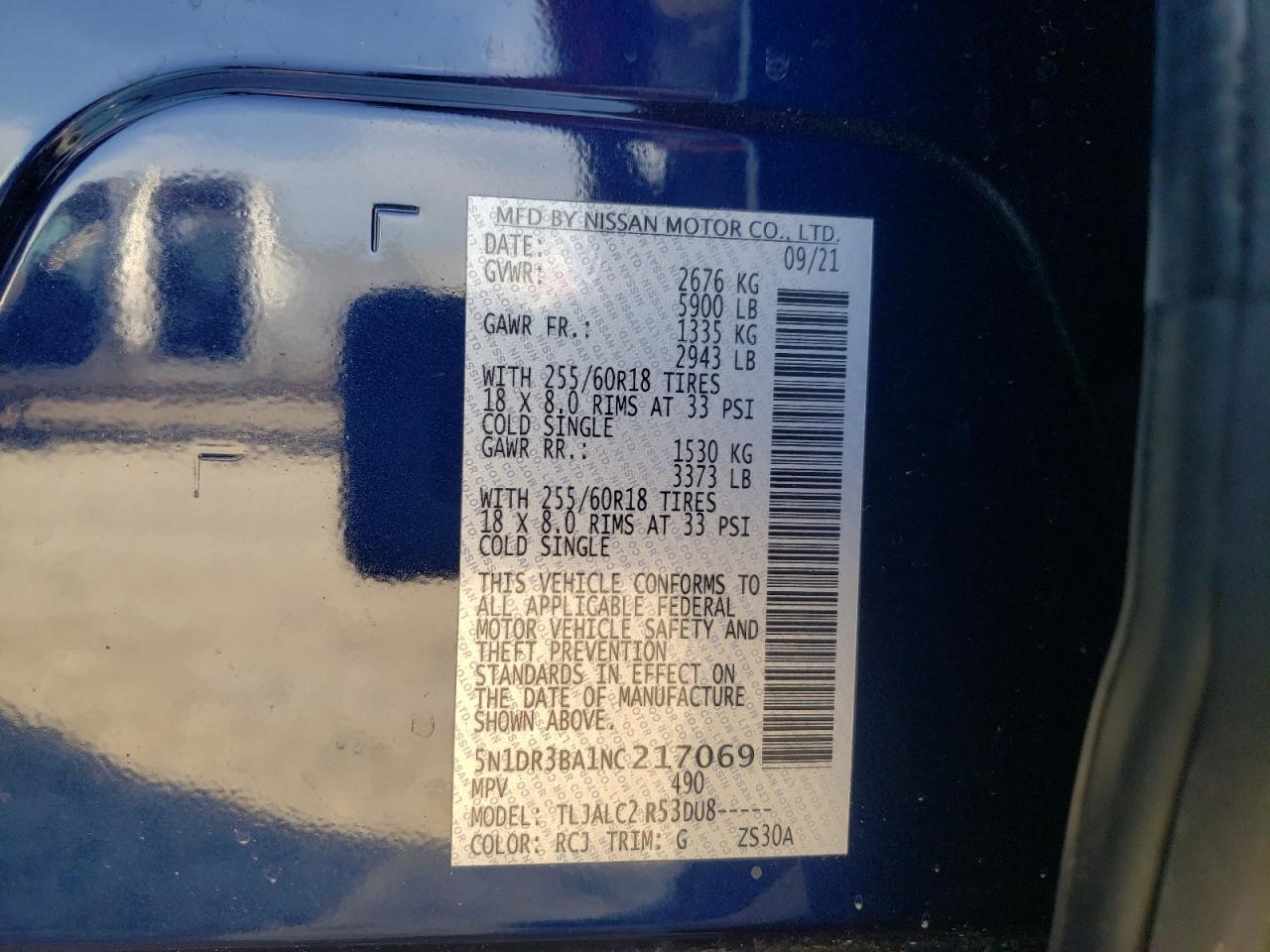 Photo 10 from auction – 2022 NISSAN PATHFINDER with VIN 5N1DR3BA1NC217069