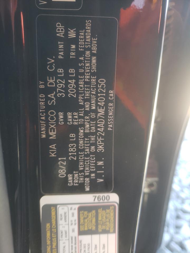 Photo 10 from auction – 2021 KIA FORTE FE with VIN 3KPF24AD7ME401250