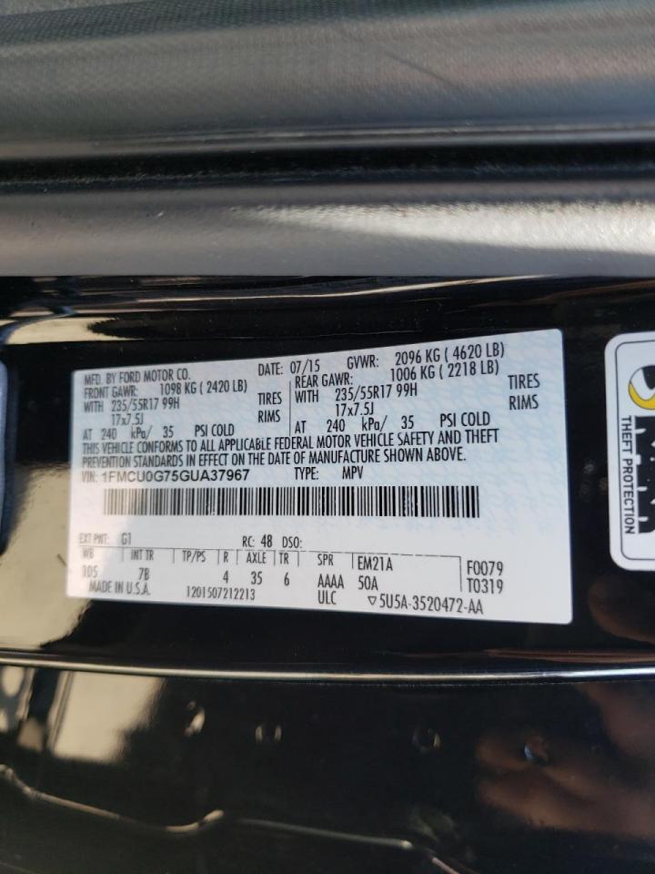 Photo 10 from auction – 2016 FORD ESCAPE SE with VIN 1FMCU0G75GUA37967