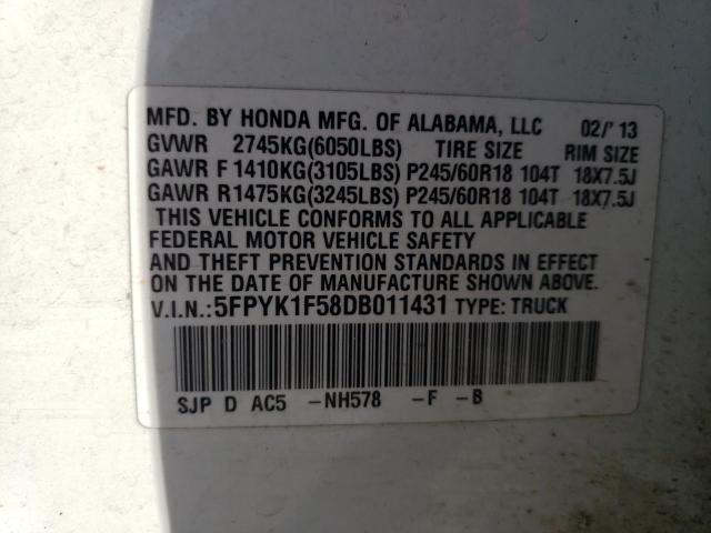 Photo 10 from auction – 2013 HONDA RIDGELINE with VIN 5FPYK1F58DB011431