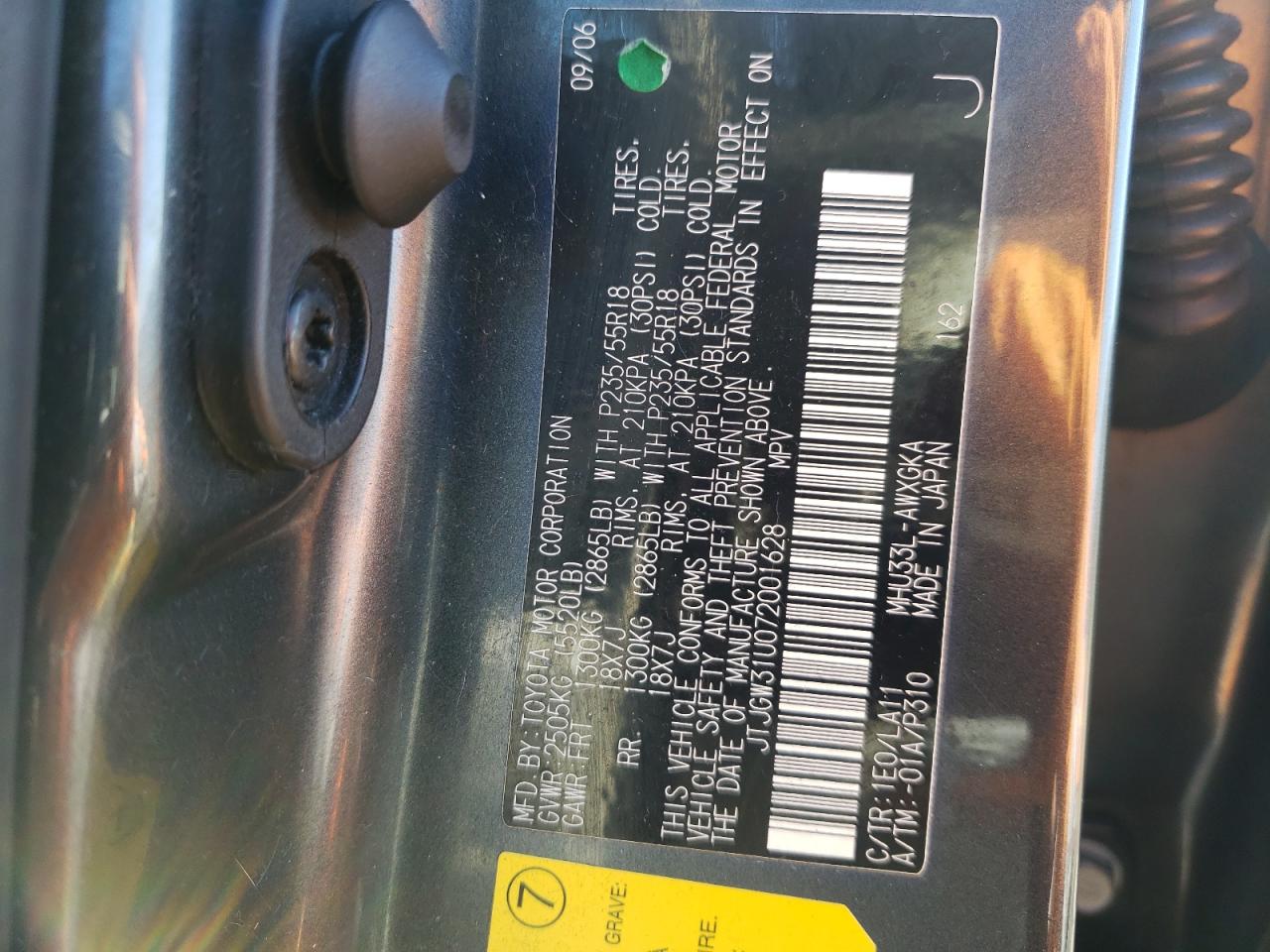 Photo 10 from auction – 2007 LEXUS RX 400H with VIN JTJGW31U072001628
