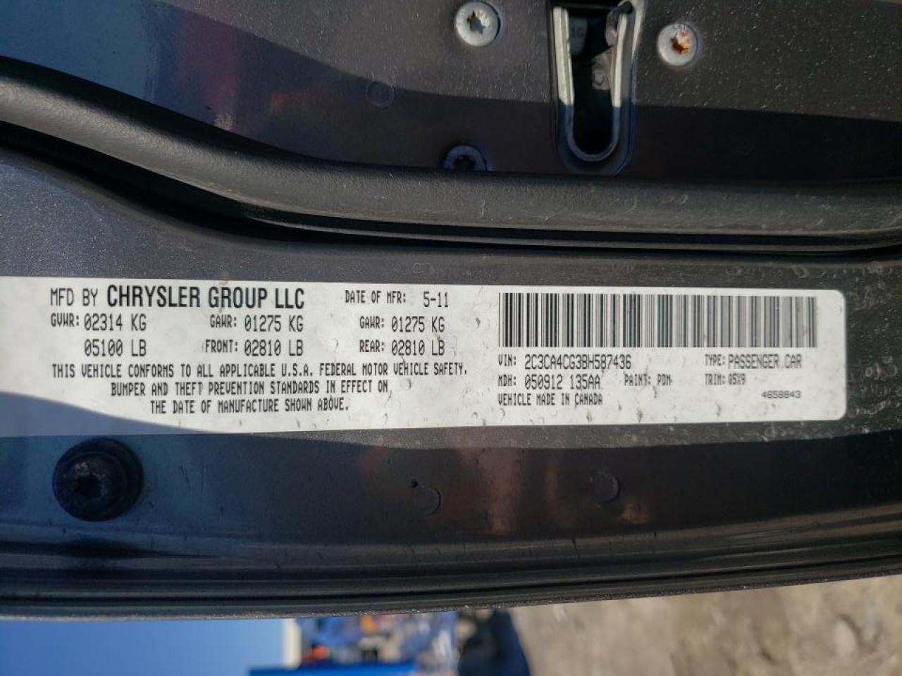Photo 10 from auction – 2011 CHRYSLER 300 with VIN 2C3CA4CG3BH587436