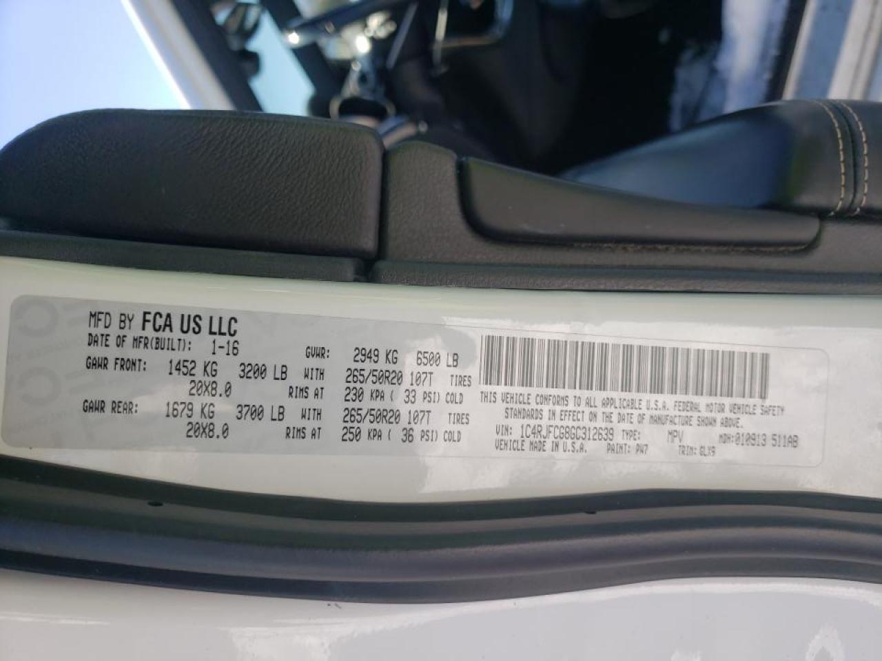 Photo 10 from auction – 2016 JEEP GRAND CHER with VIN 1C4RJFCG8GC312639