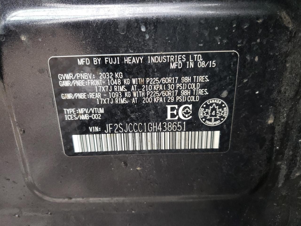 Photo 10 from auction – 2016 SUBARU FORESTER 2 with VIN JF2SJCCC1GH438651