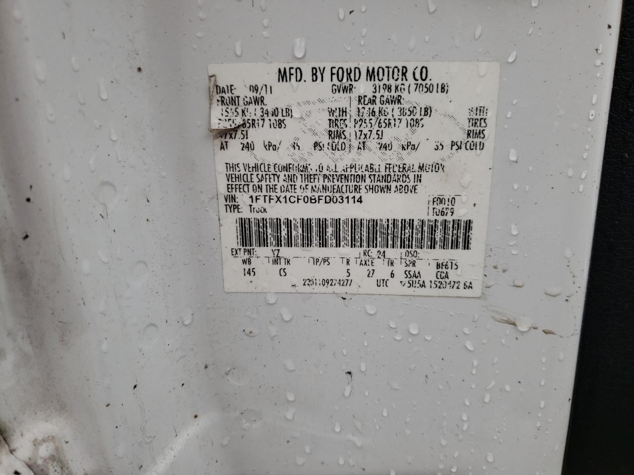 Photo 10 from auction – 2011 FORD F150 SUPER with VIN 1FTFX1CF0BFD03114