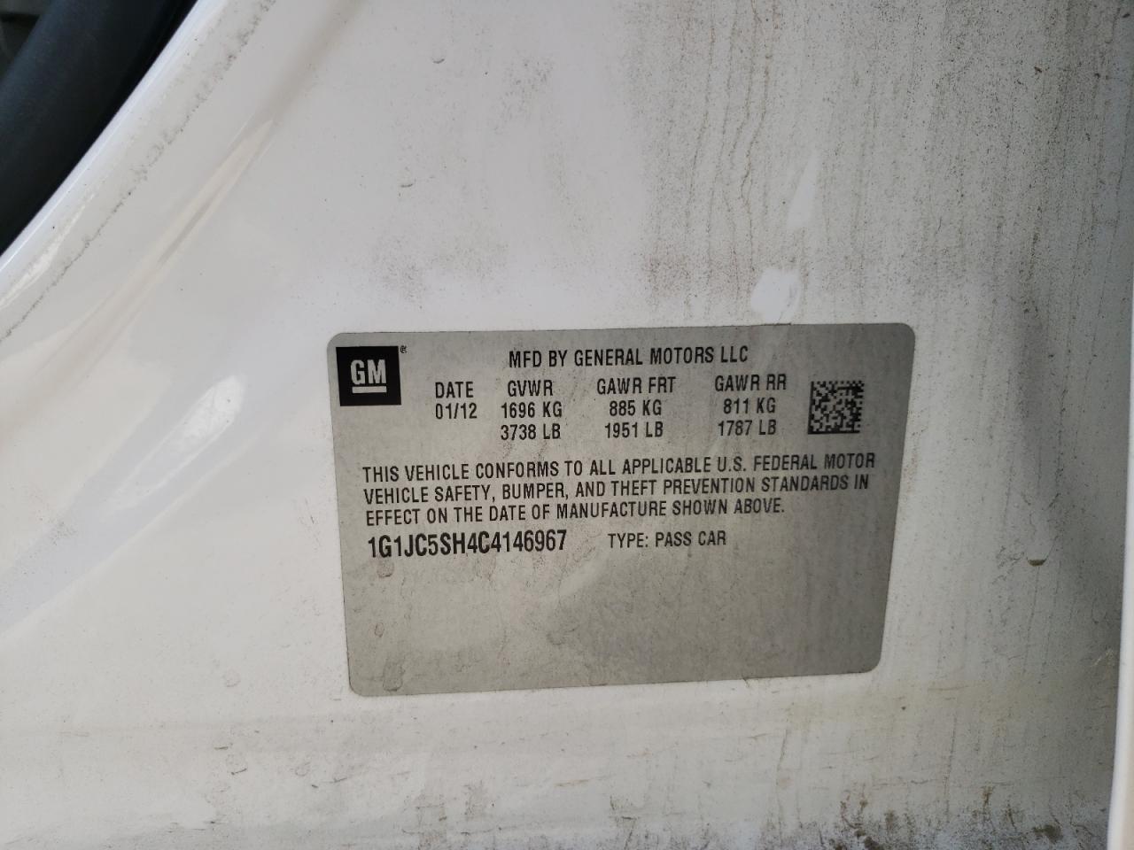 Photo 10 from auction – 2012 CHEVROLET SONIC LT with VIN 1G1JC5SH4C4146967