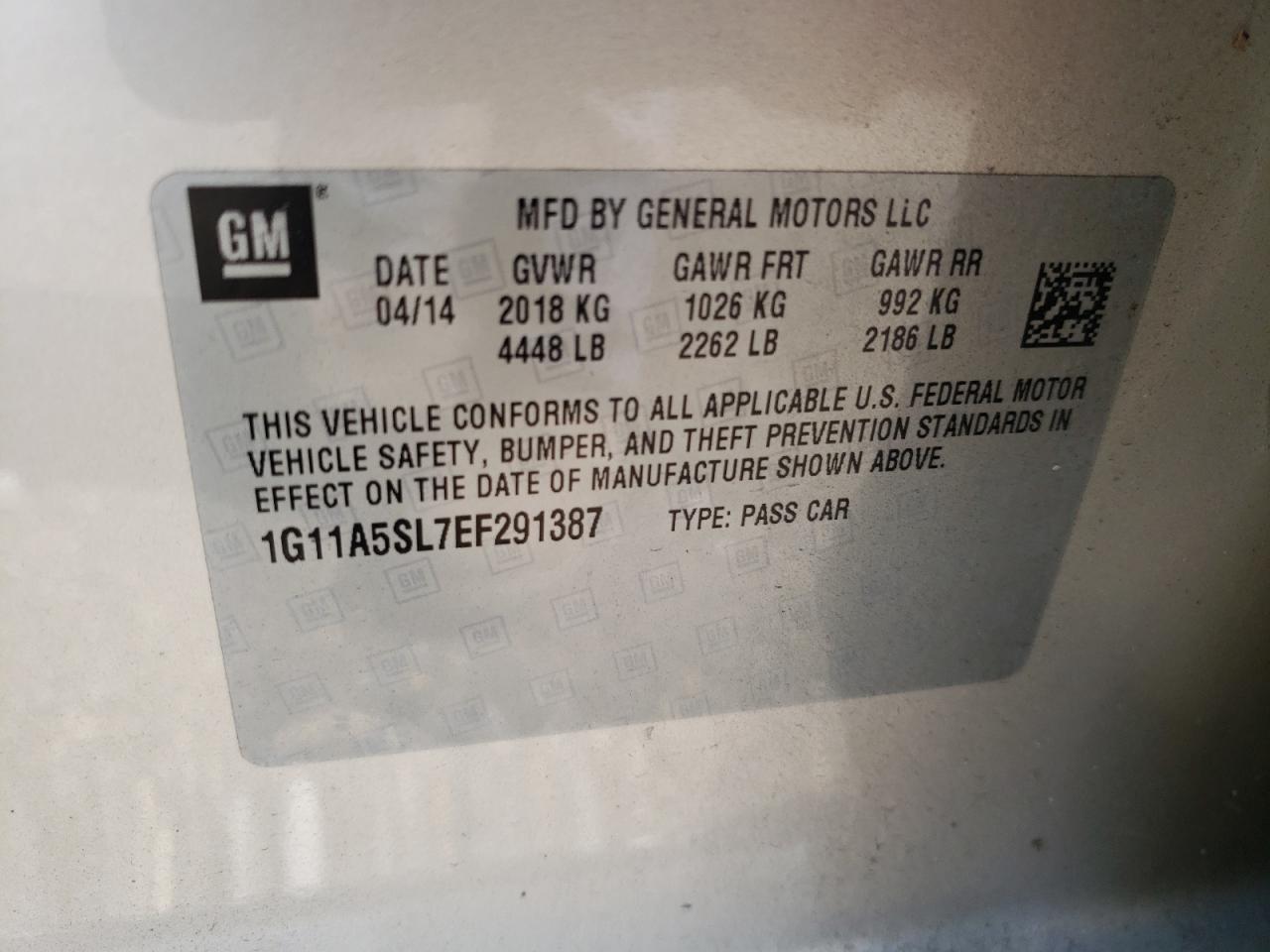 Photo 10 from auction – 2014 CHEVROLET MALIBU LS with VIN 1G11A5SL7EF291387
