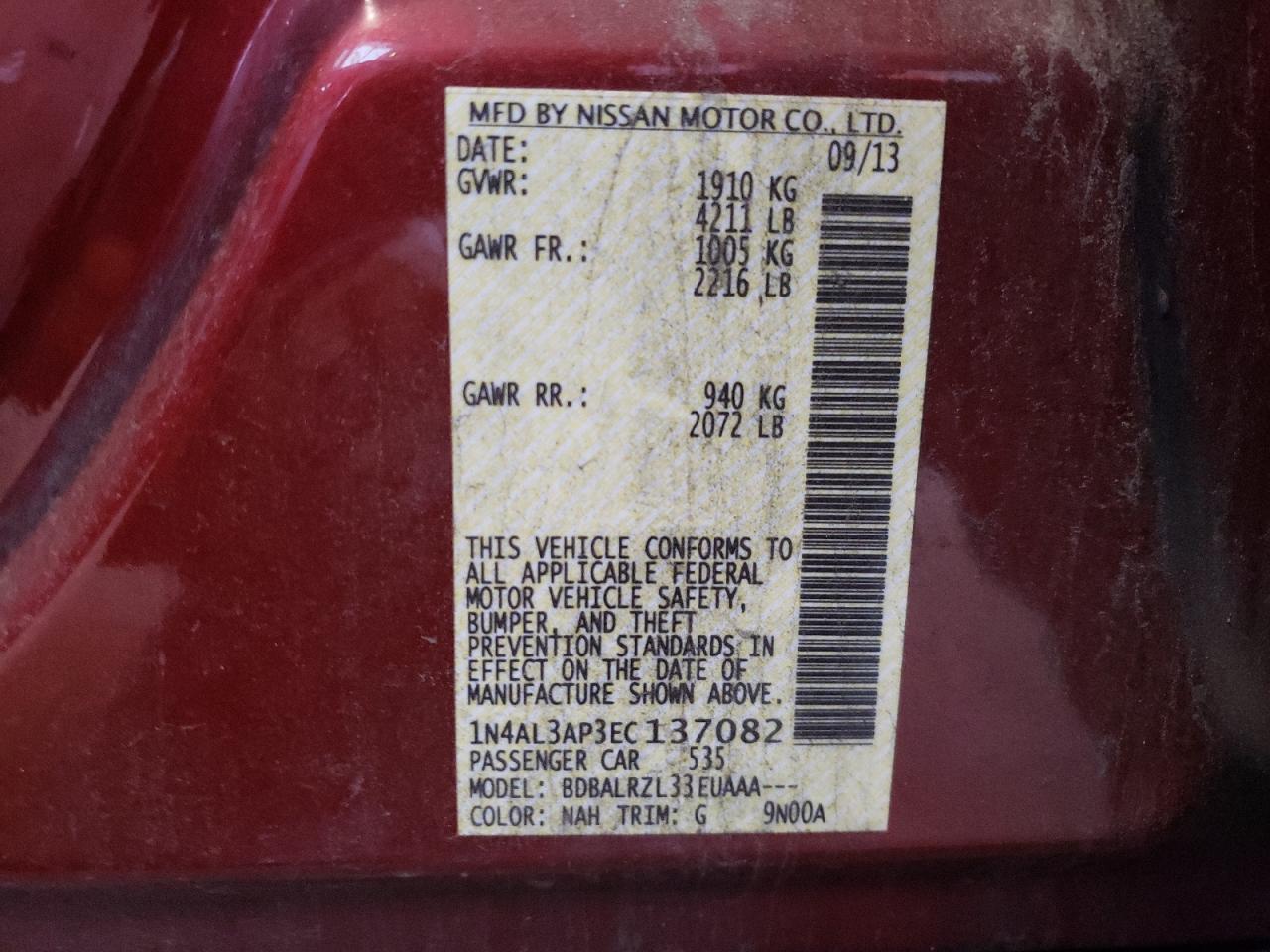 Photo 10 from auction – 2014 NISSAN ALTIMA 2.5 with VIN 1N4AL3AP3EC137082
