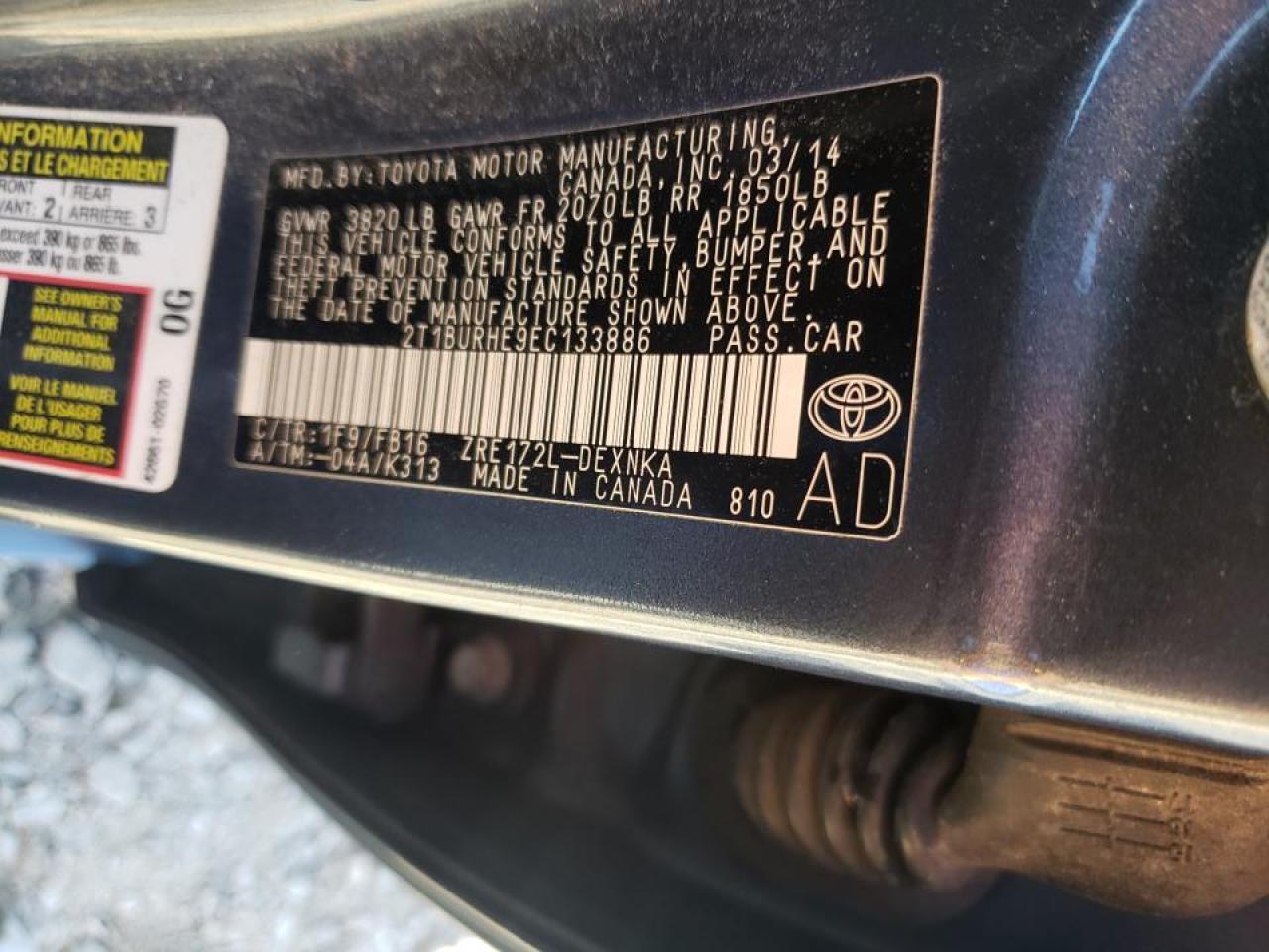 Photo 10 from auction – 2014 TOYOTA COROLLA L with VIN 2T1BURHE9EC133886