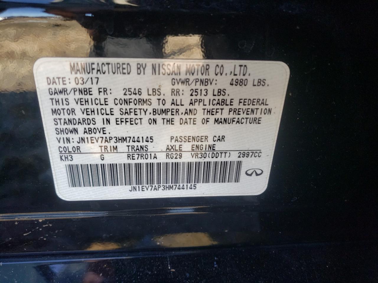 Photo 10 from auction – 2017 INFINITI Q50 PREMIU with VIN JN1EV7AP3HM744145