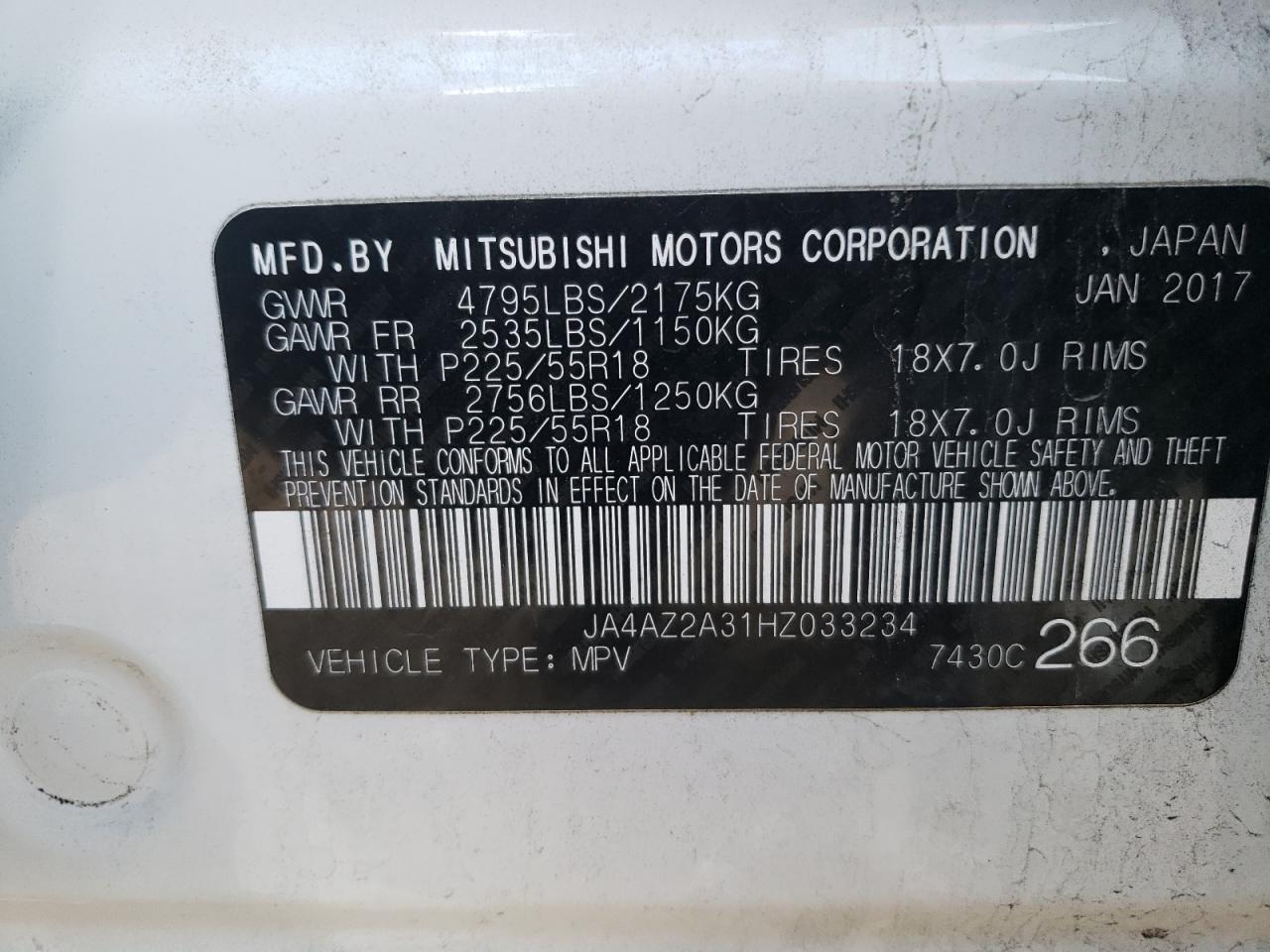 Photo 10 from auction – 2017 MITSUBISHI OUTLANDER with VIN JA4AZ2A31HZ033234