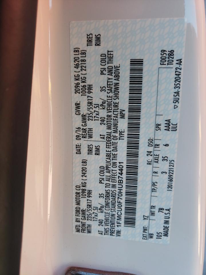 Photo 10 from auction – 2017 FORD ESCAPE S with VIN 1FMCU0F70HUB74401