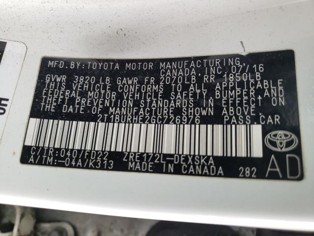 Photo 10 from auction – 2016 TOYOTA COROLLA L with VIN 2T1BURHE2GC726976