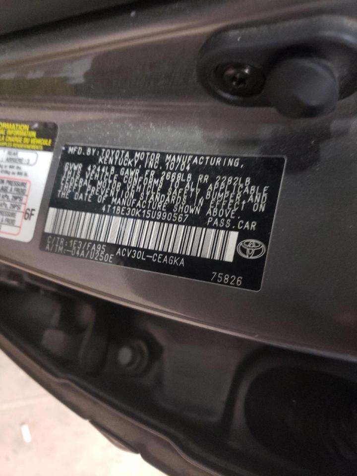 Photo 10 from auction – 2005 TOYOTA CAMRY LE with VIN 4T1BE30K15U990567