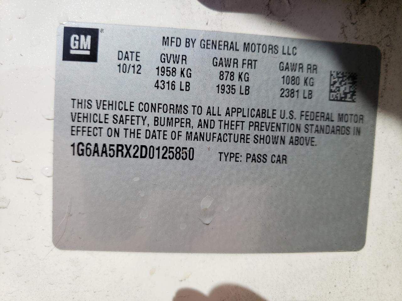 Photo 11 from auction – 2013 CADILLAC ATS with VIN 1G6AA5RX2D0125850
