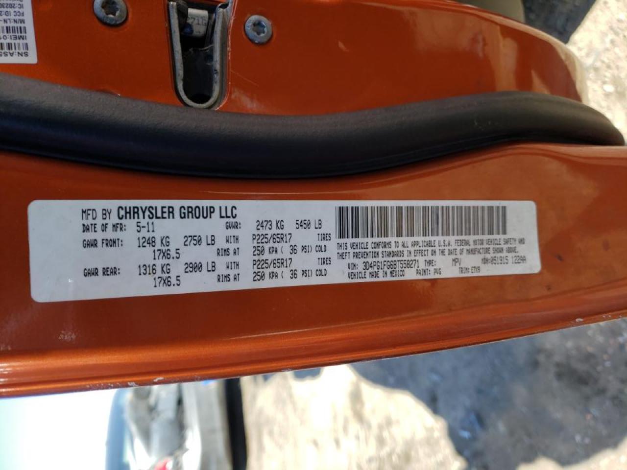 Photo 10 from auction – 2011 DODGE JOURNEY MA with VIN 3D4PG1FG6BT558271