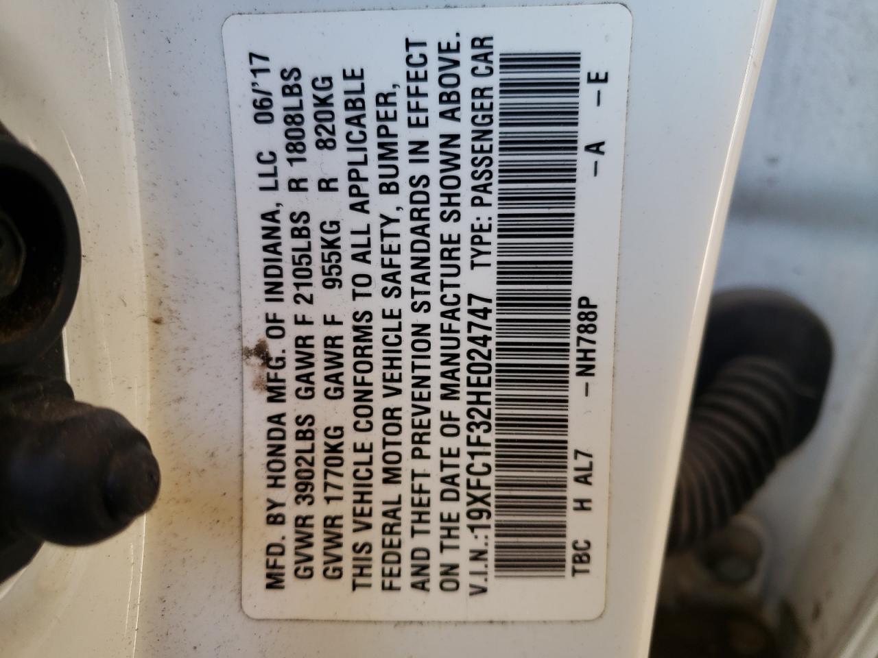 Photo 10 from auction – 2017 HONDA CIVIC EX with VIN 19XFC1F32HE024747