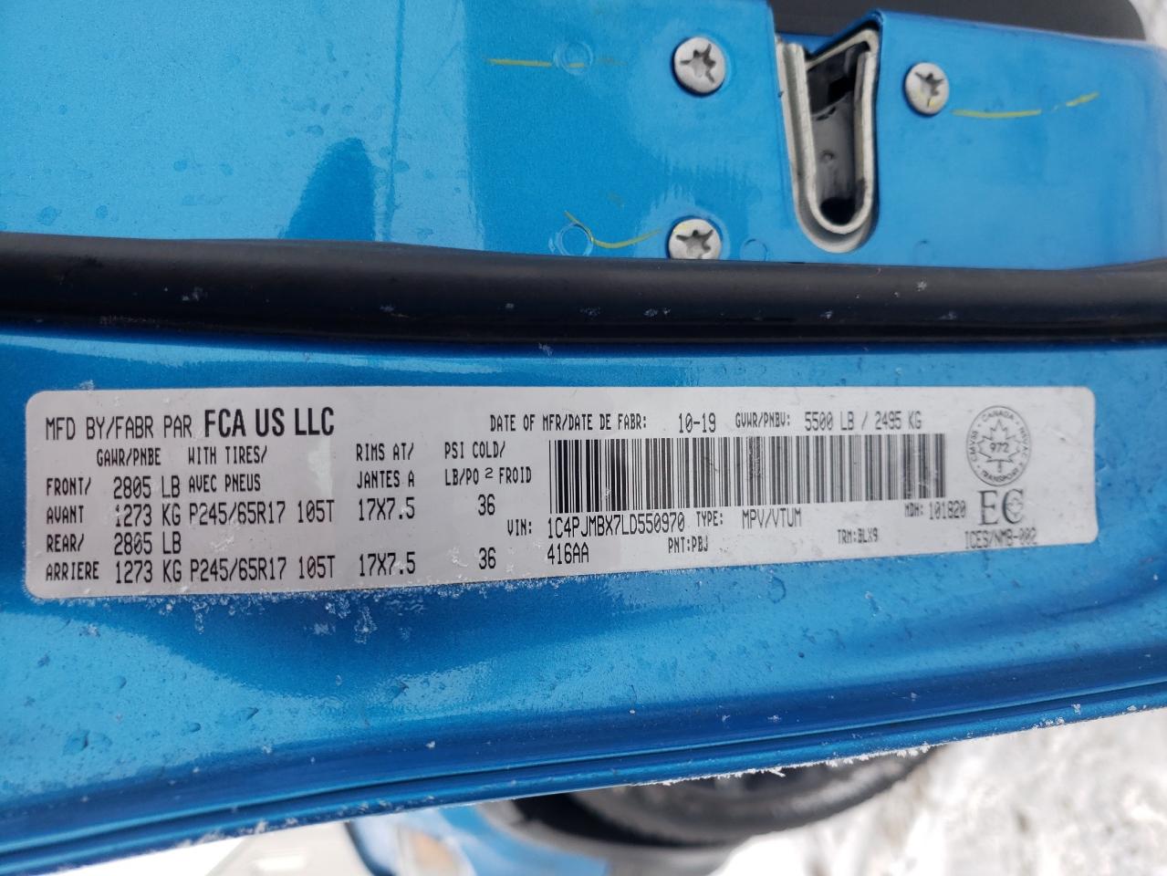 Photo 10 from auction – 2020 JEEP CHEROKEE T with VIN 1C4PJMBX7LD550970