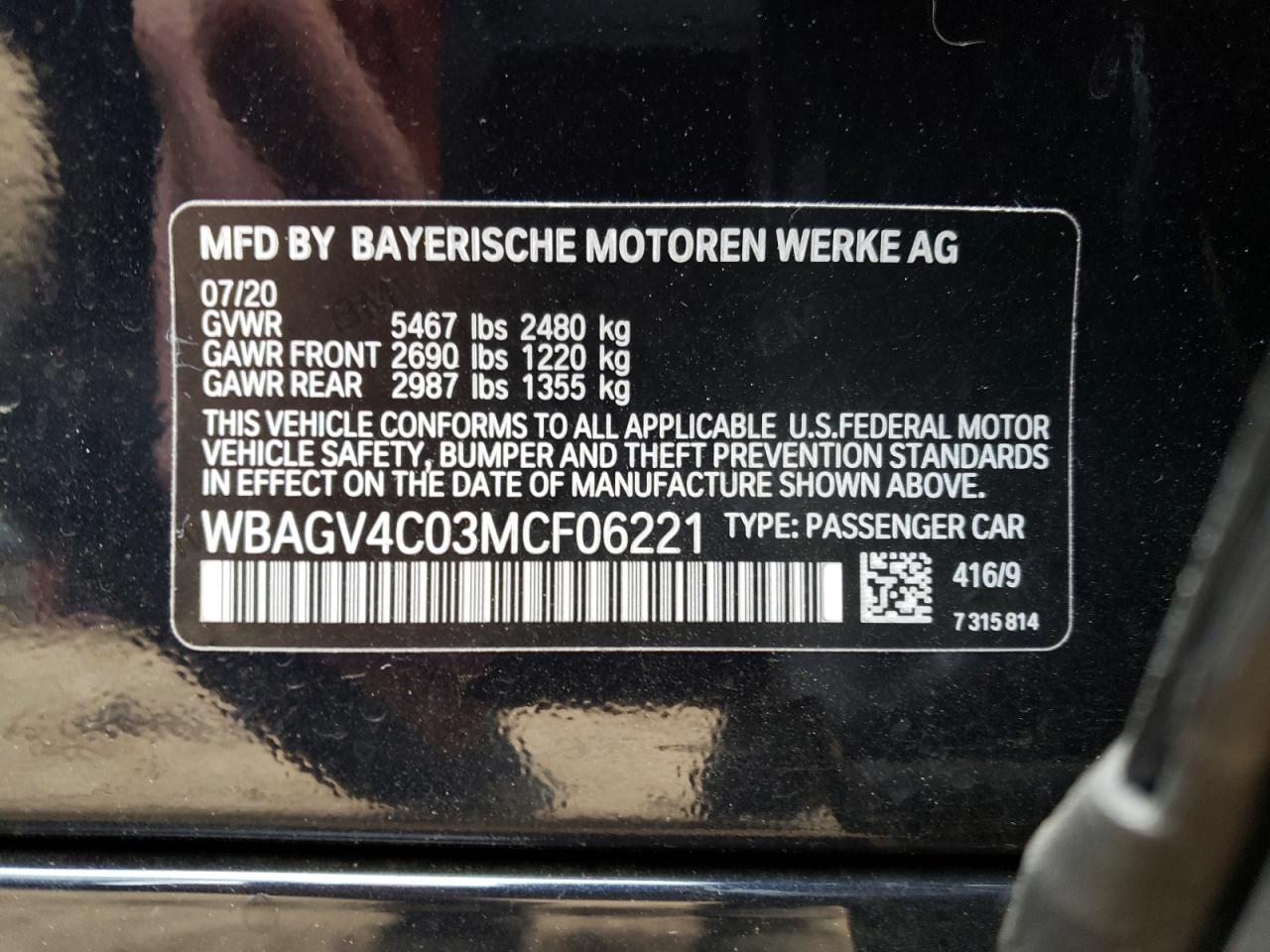 Photo 10 from auction – 2021 BMW 840XI with VIN WBAGV4C03MCF06221