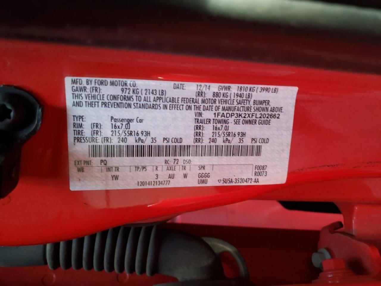 Фото 10 с аукциона – 2015 FORD FOCUS SE с VIN 1FADP3K2XFL202662