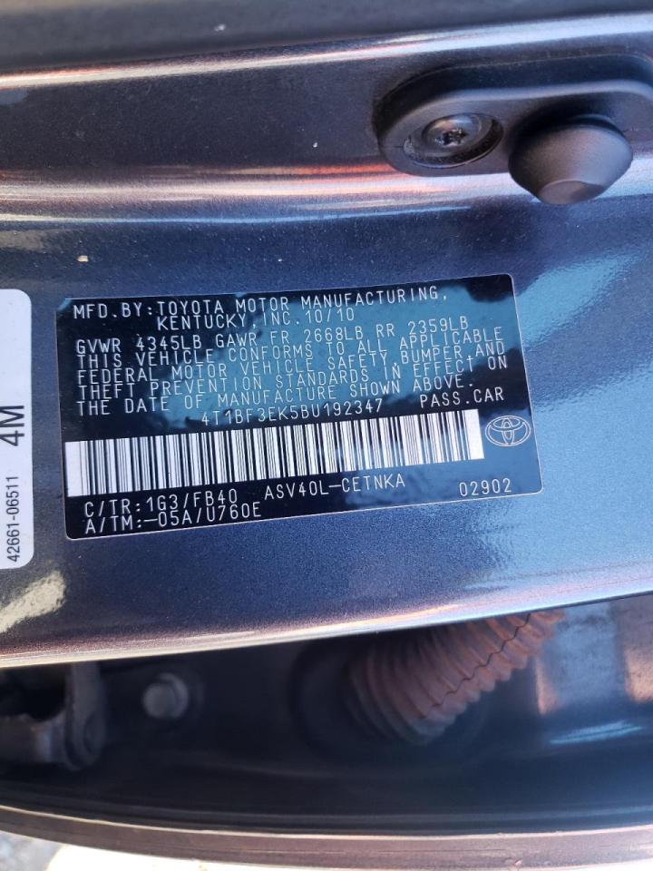 Photo 10 from auction – 2011 TOYOTA CAMRY BASE with VIN 4T1BF3EK5BU192347