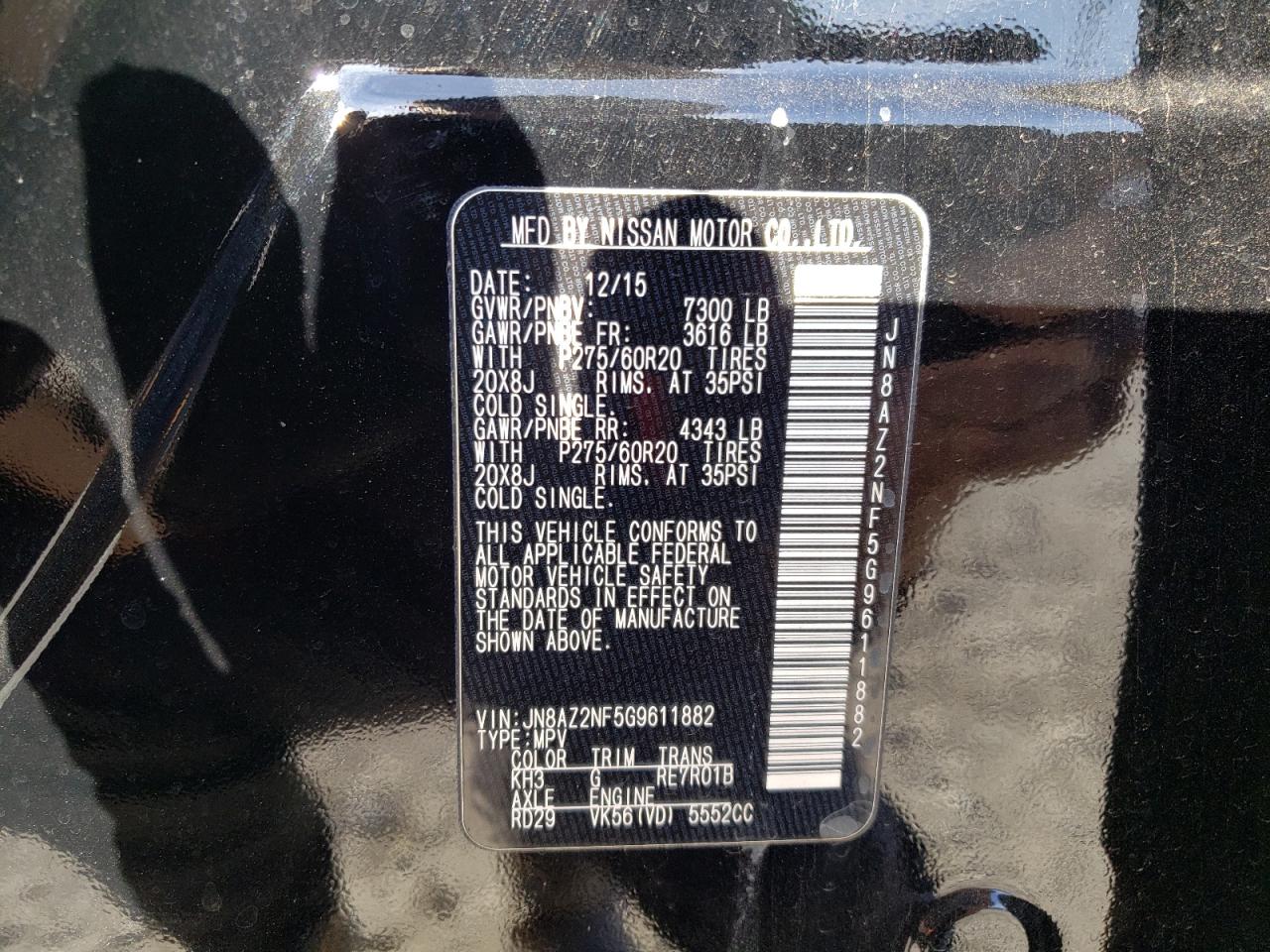 Photo 10 from auction – 2016 INFINITI QX80 with VIN JN8AZ2NF5G9611882