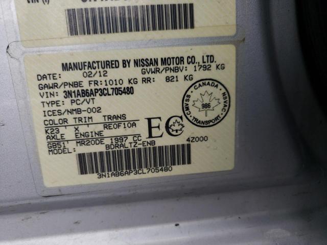 Photo 10 from auction – 2012 NISSAN SENTRA 2.0 with VIN 3N1AB6AP3CL705480