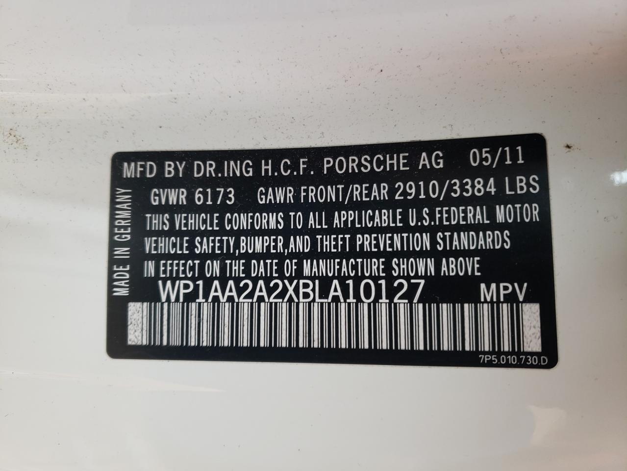 Photo 10 from auction – 2011 PORSCHE CAYENNE with VIN WP1AA2A2XBLA10127
