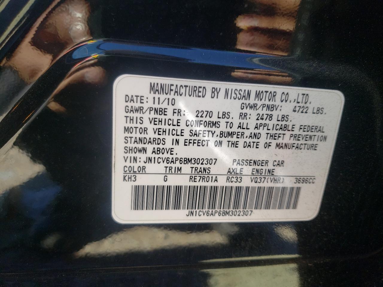 Photo 10 from auction – 2011 INFINITI G37 BASE with VIN JN1CV6AP6BM302307