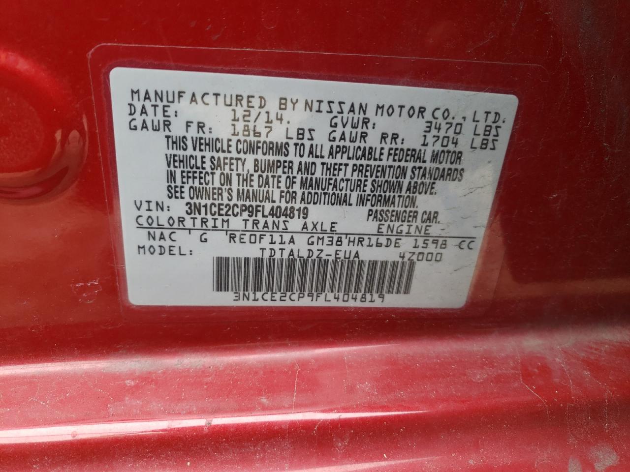 Photo 10 from auction – 2015 NISSAN VERSA NOTE with VIN 3N1CE2CP9FL404819
