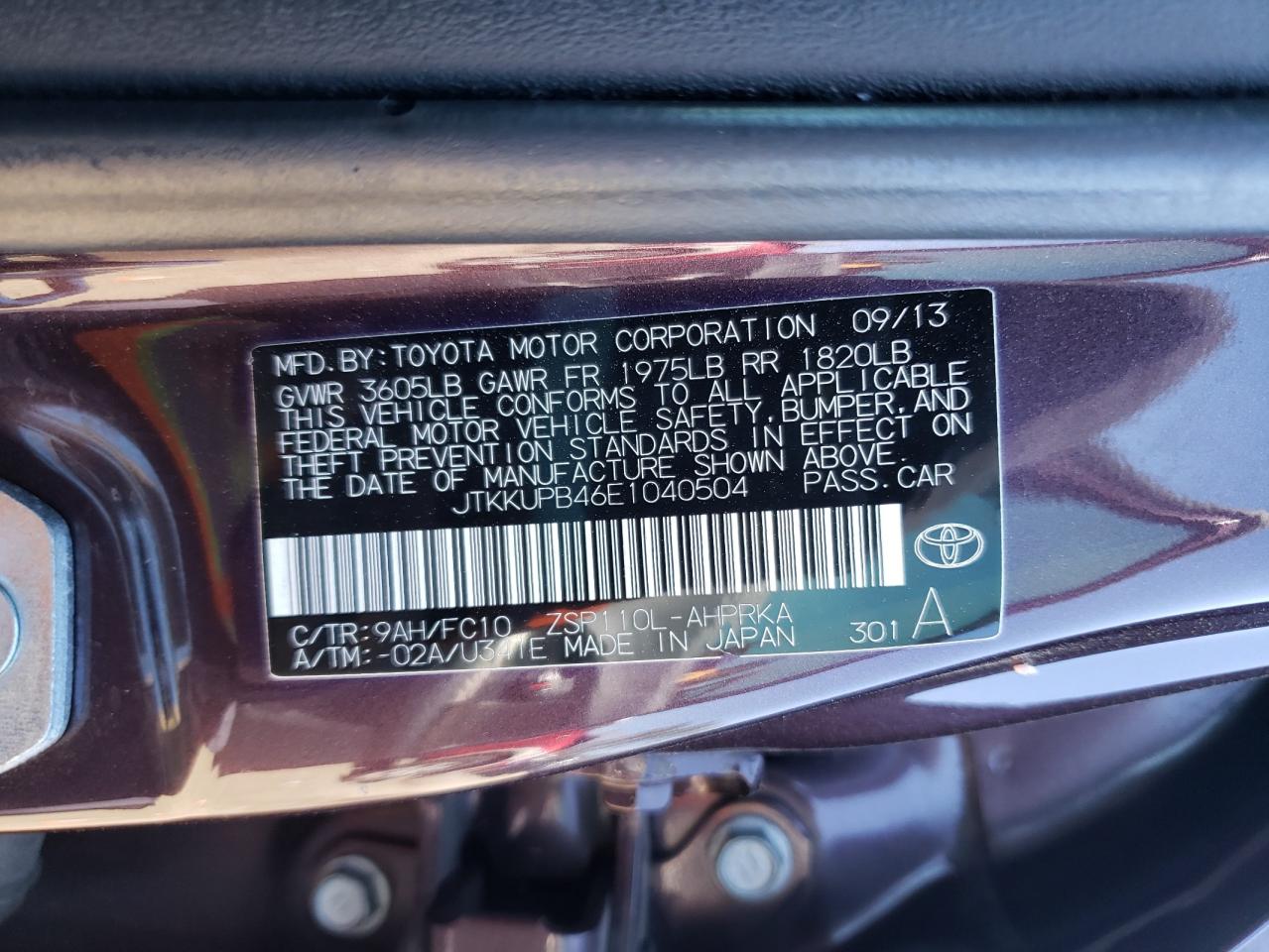 Photo 10 from auction – 2014 TOYOTA SCION XD with VIN JTKKUPB46E1040504