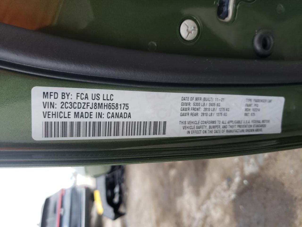 Photo 10 from auction – 2021 DODGE CHALLENGER with VIN 2C3CDZFJ8MH658175