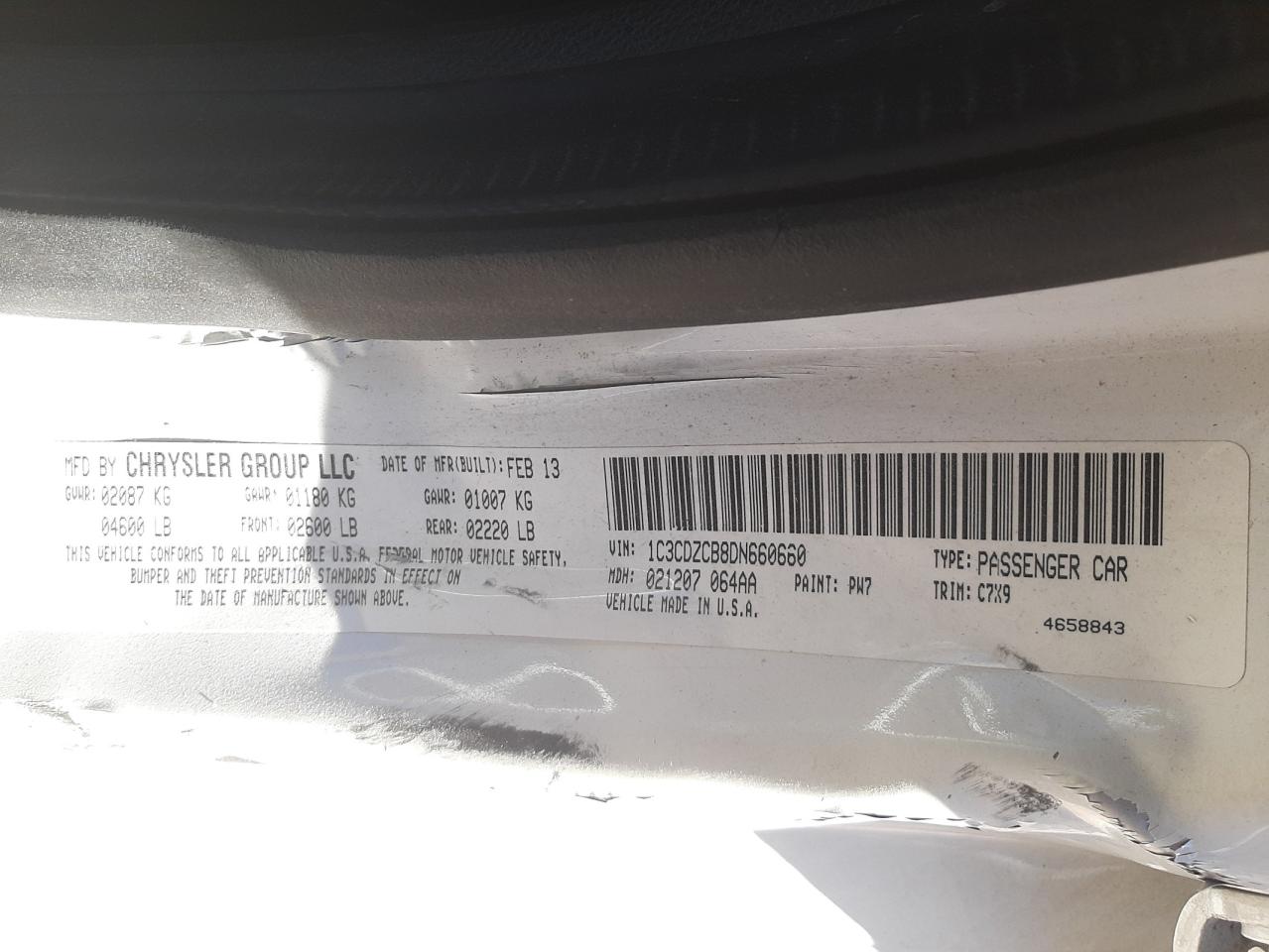 Photo 10 from auction – 2013 DODGE AVENGER SX with VIN 1C3CDZCB8DN660660