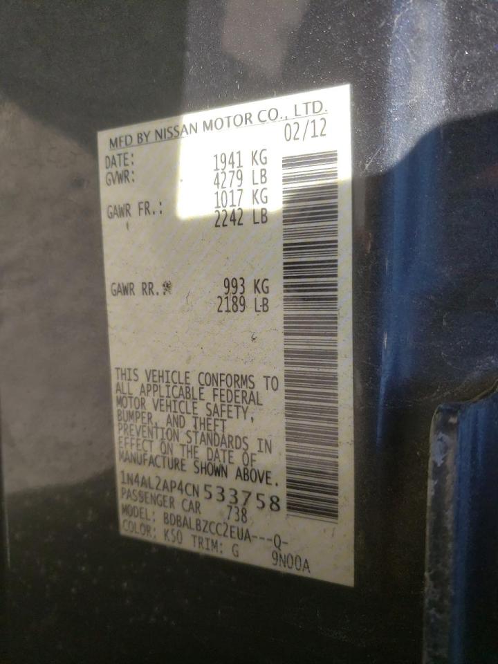 Zdjęcie 10 z aukcji – 2012 NISSAN ALTIMA z VIN 1N4AL2AP4CN533758