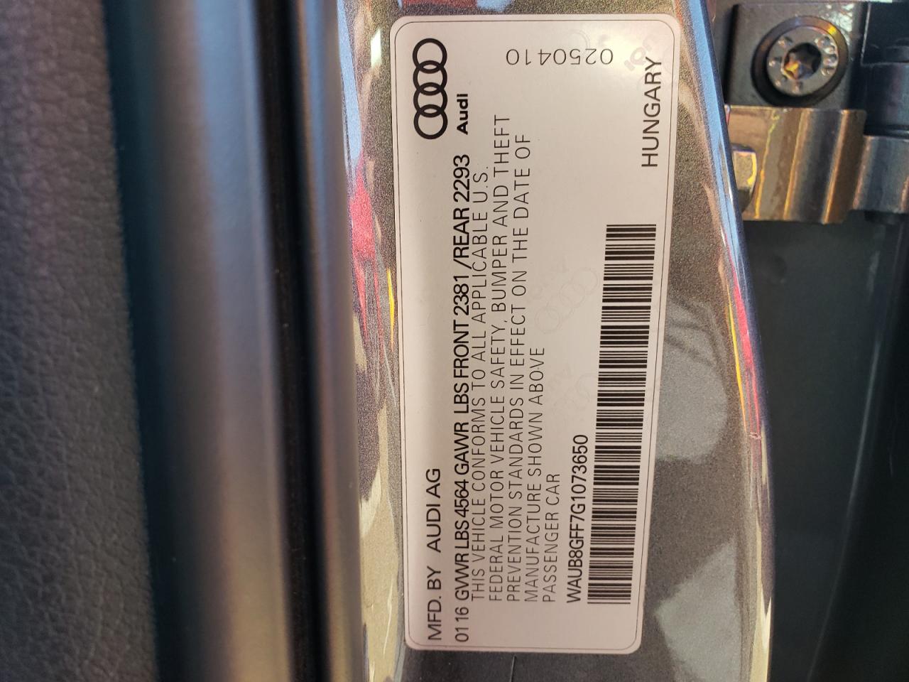 Photo 10 from auction – 2016 AUDI A3 PREMIUM with VIN WAUB8GFF7G1073650